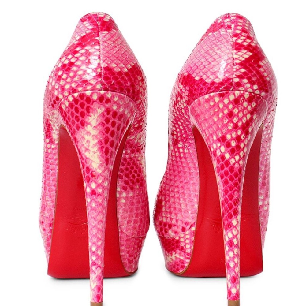 New, Never Worn - Christian Louboutin Pink Python Lady Peep 150 Pumps